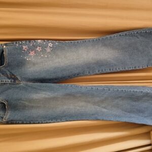 lei Blue  Wide Leg Jeans with Floral Embroidery